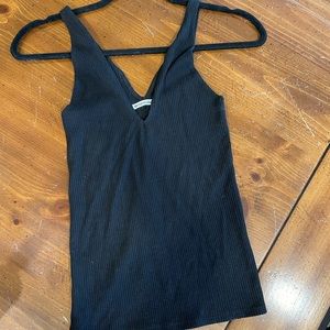 Reformation Deep V-Neck Sleeveless Ribbed Top